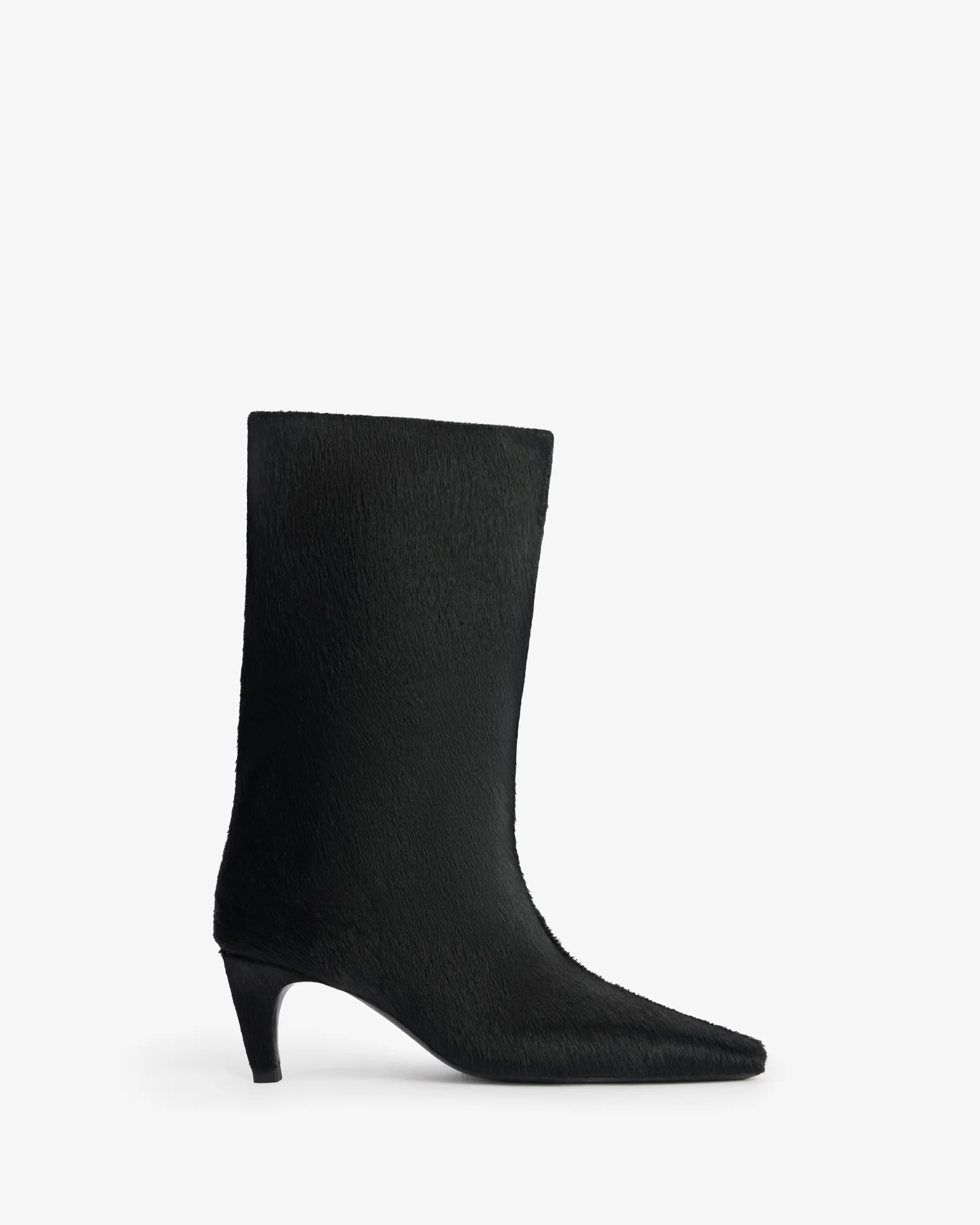 Cave Mid Calf Boot in Black Pony Leather