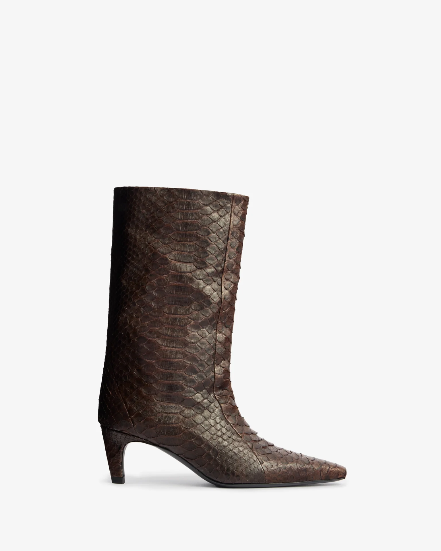 Cave Mid Calf Boot in Dark Brown Python Leather