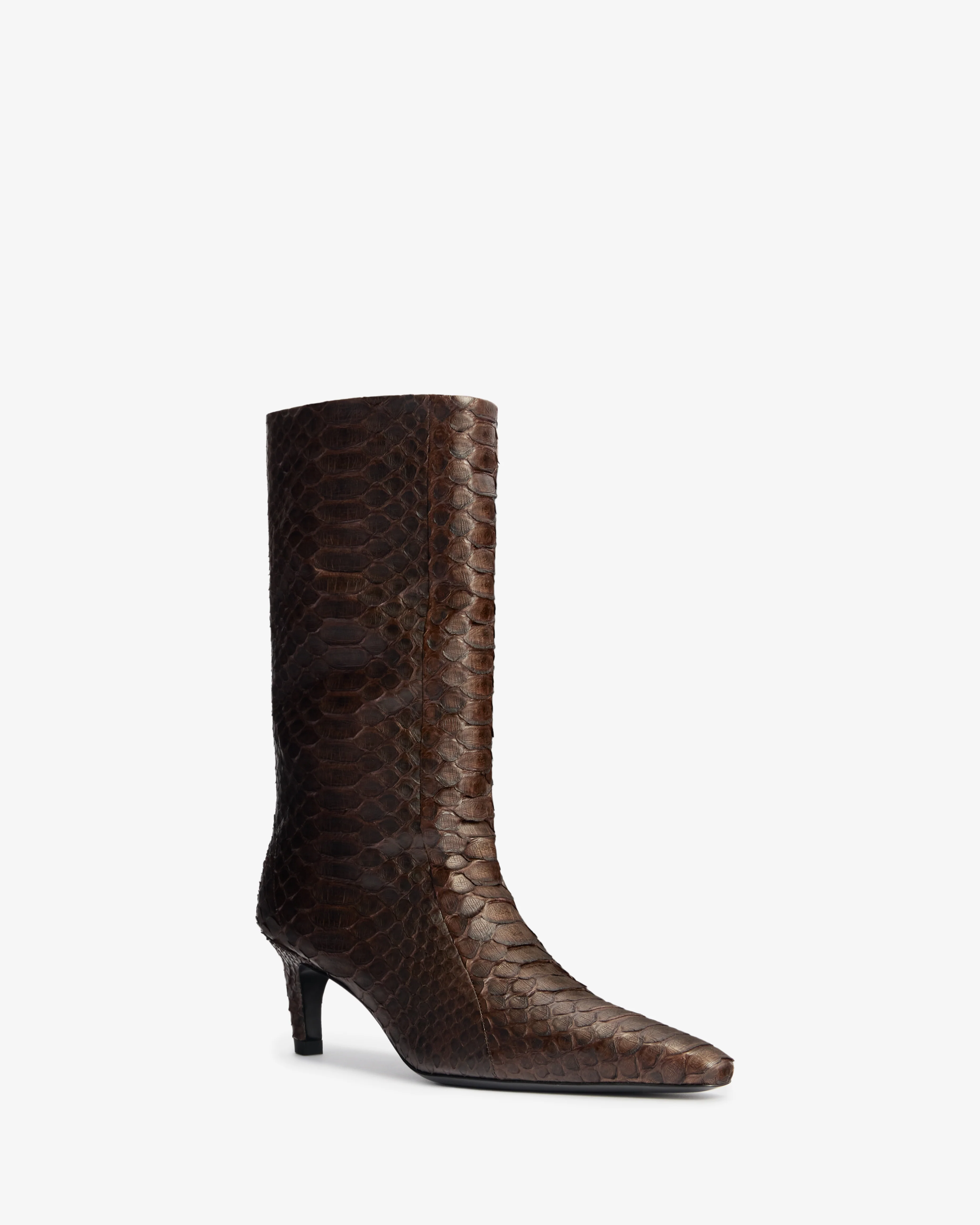 Cave Mid Calf Boot in Dark Brown Python Leather - Image 2