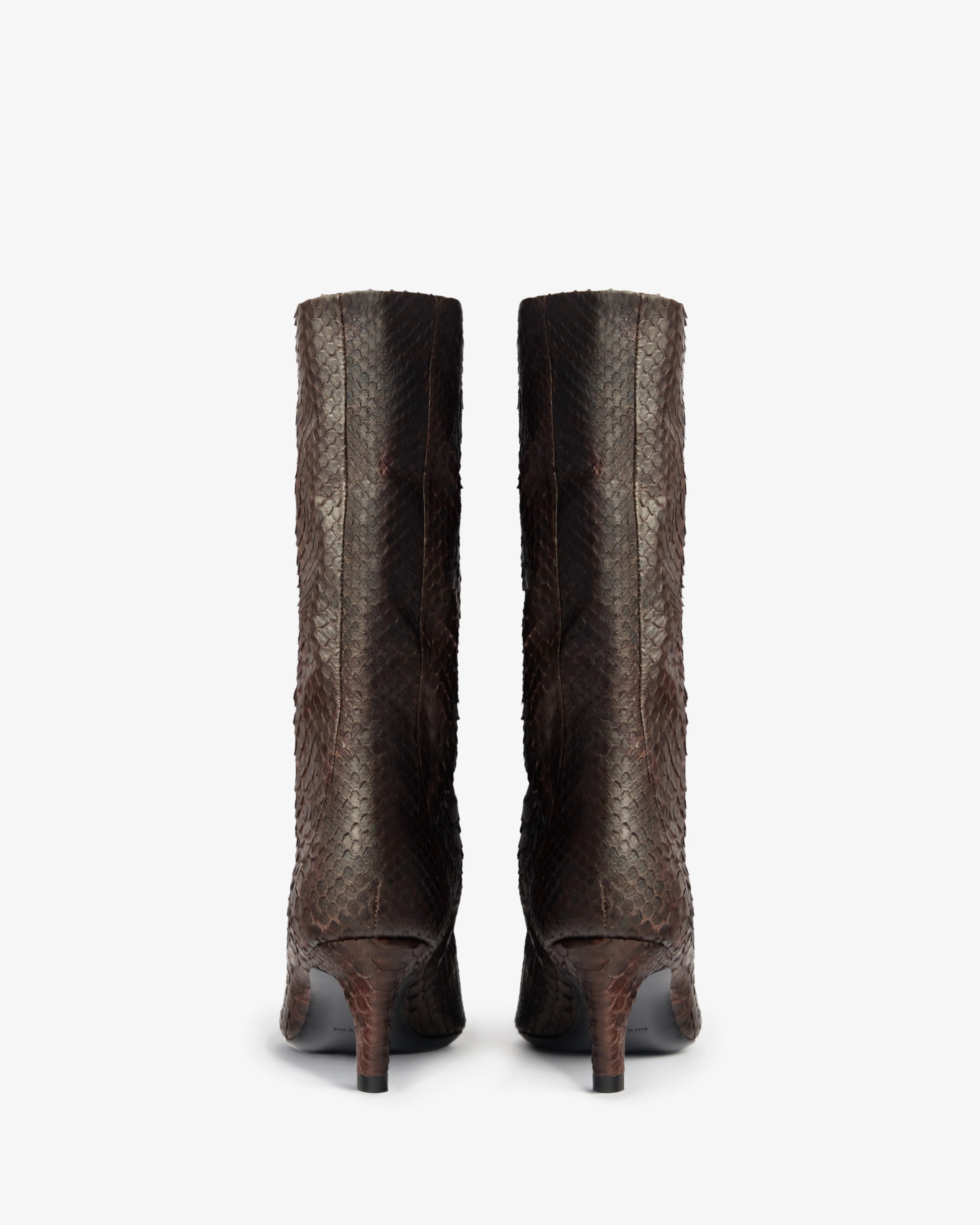 Cave Mid Calf Boot in Dark Brown Python Leather - Image 4