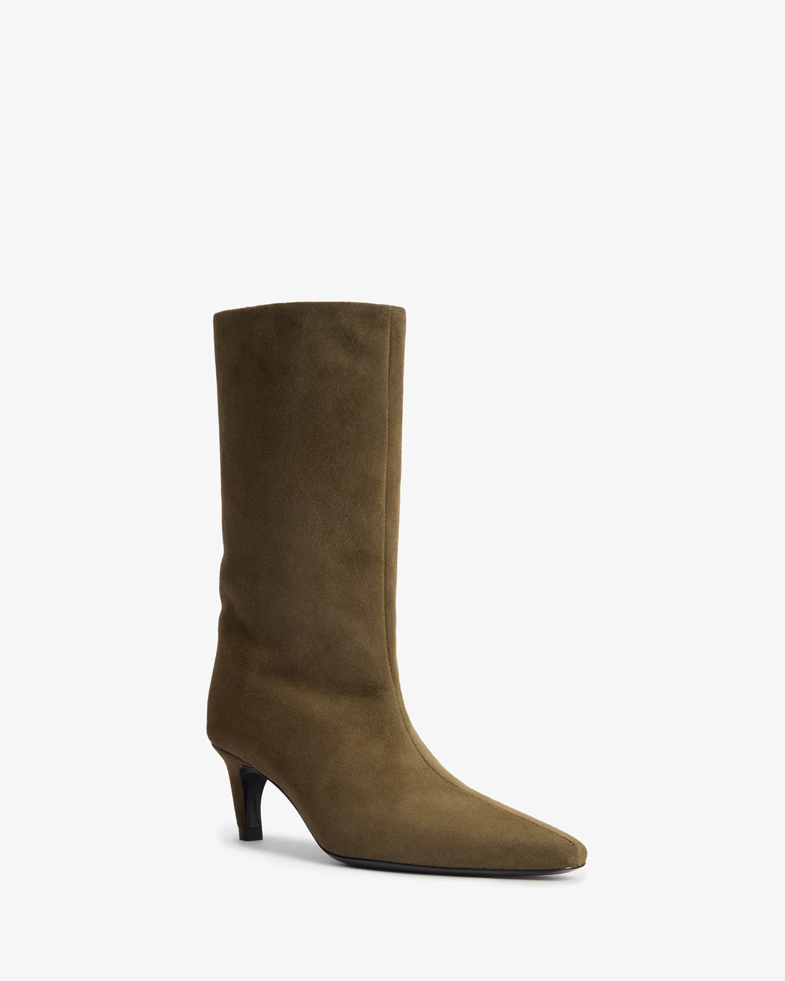 Cave Mid Calf Boot in Khaki Suede Leather - Image 2