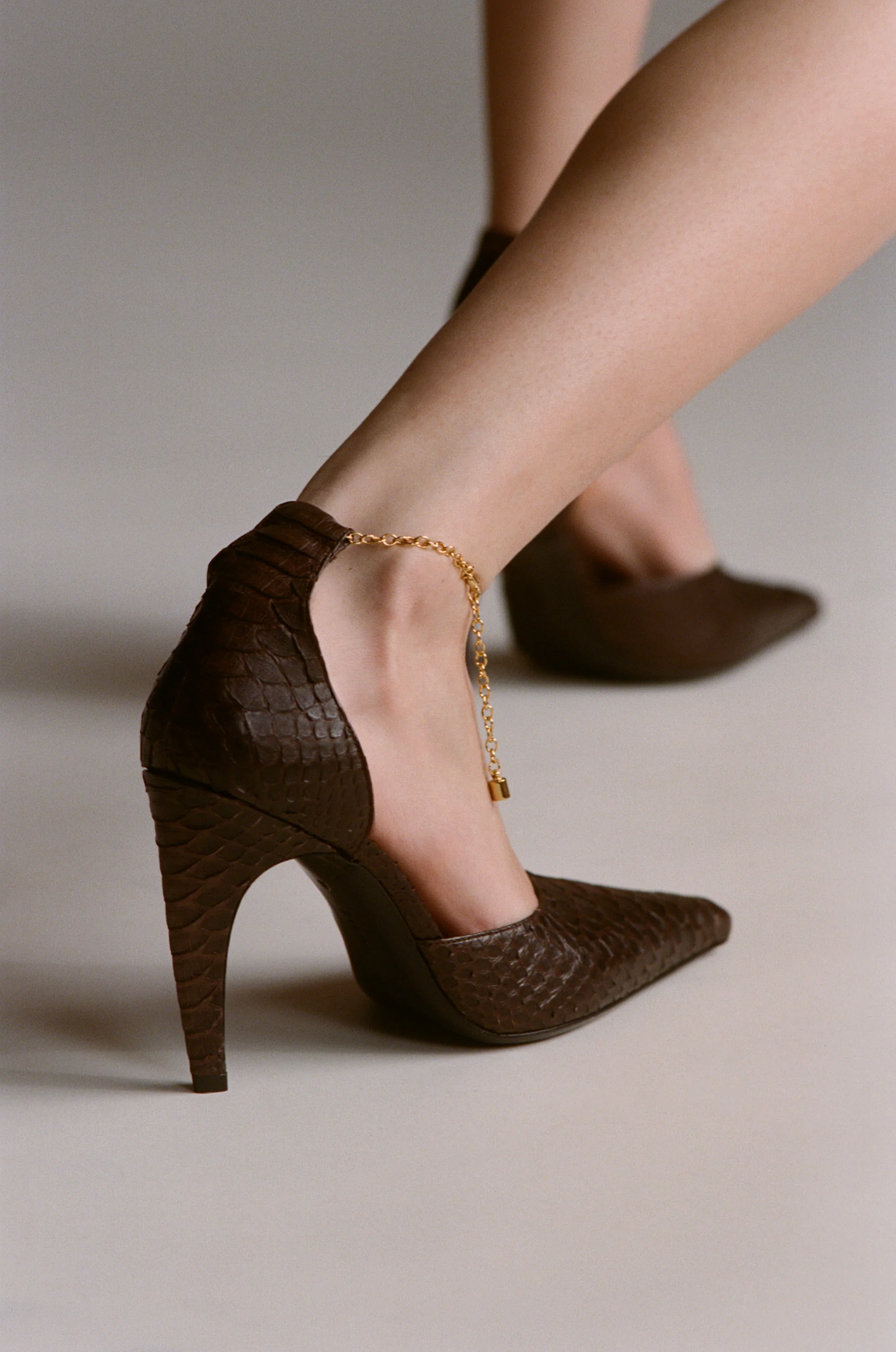 Faith Pump in Dark Brown Python Leather - Image 3