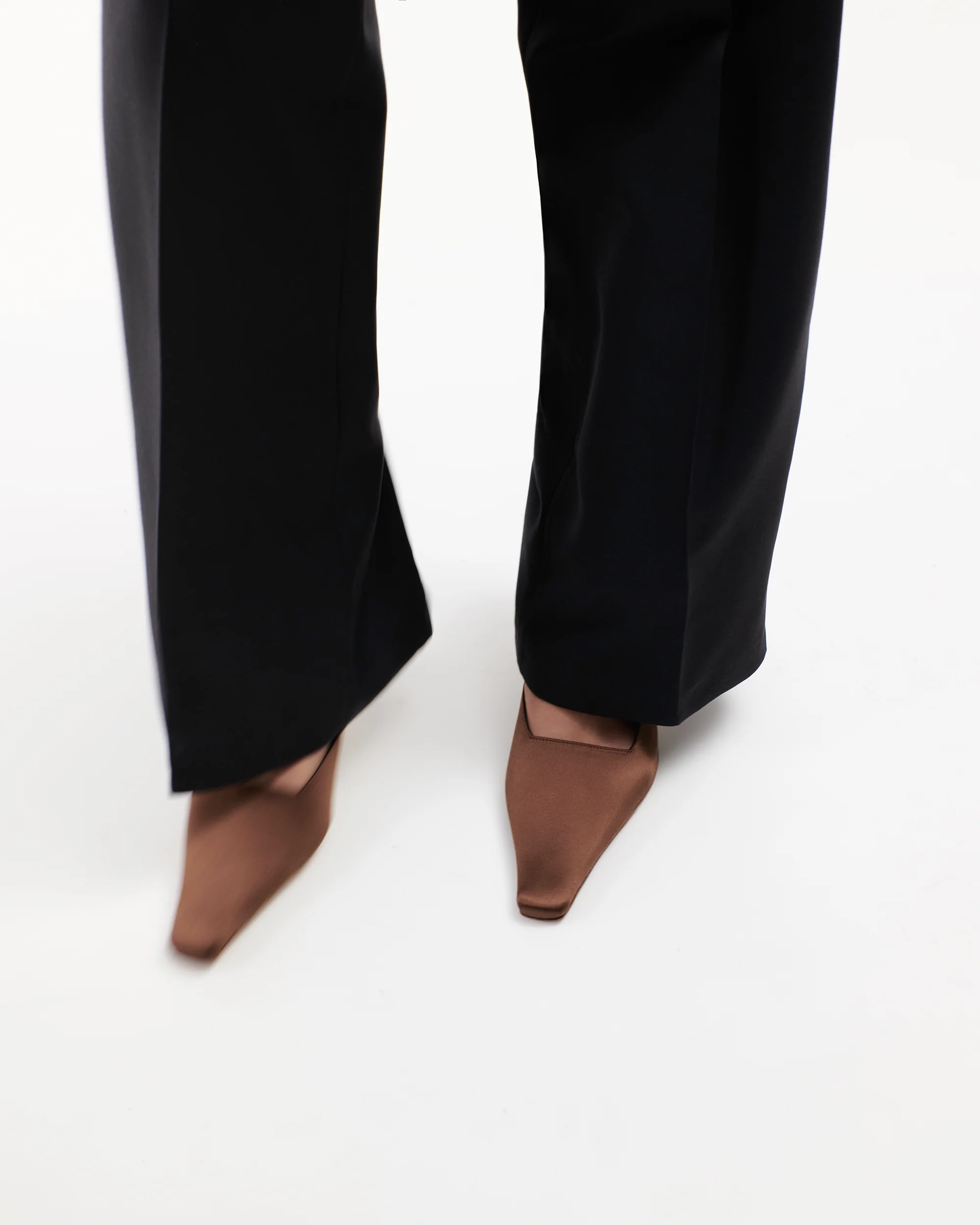 Iris Mule in Brown Silk Satin - Image 2