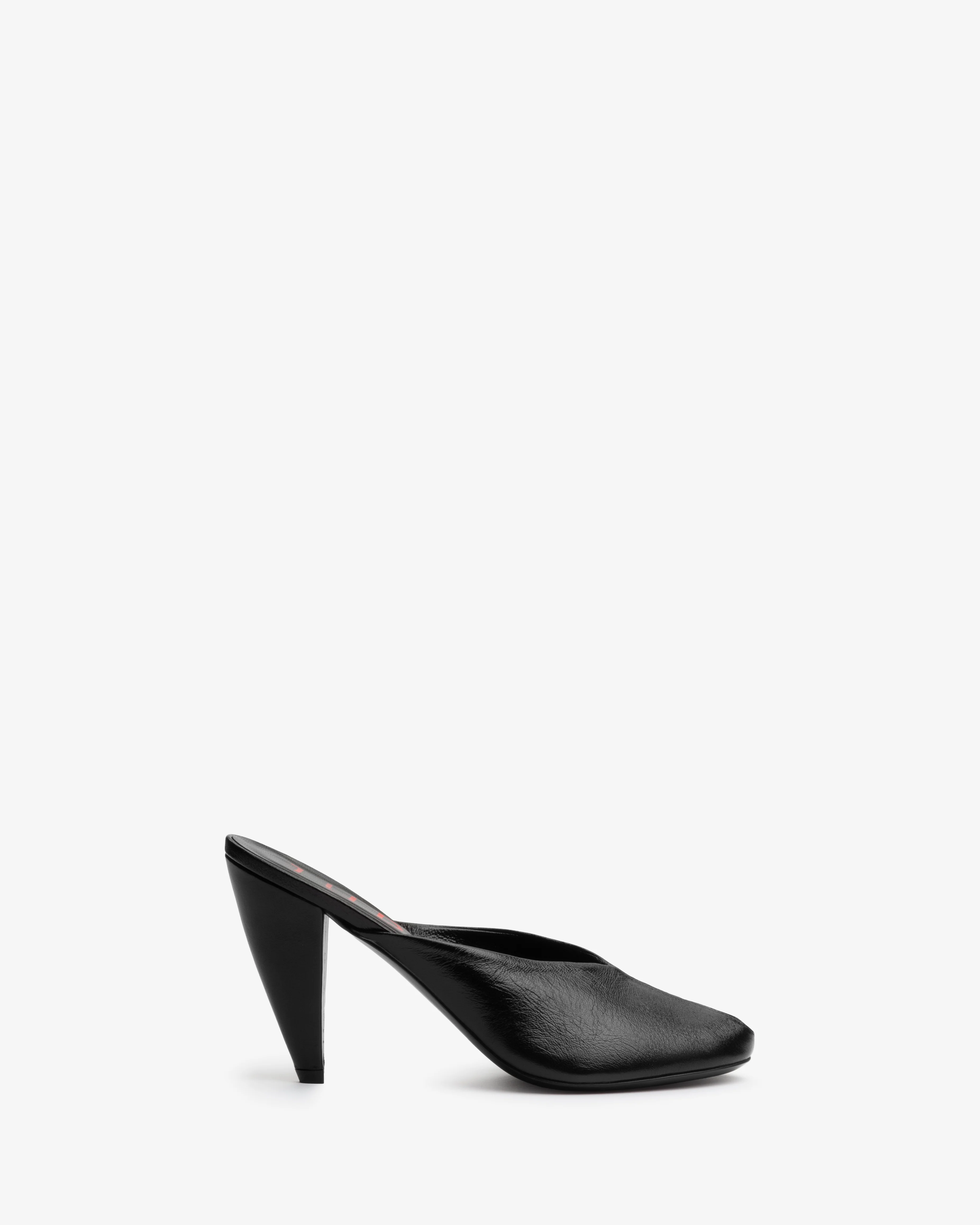 Paw Mule in Black Creased Leather